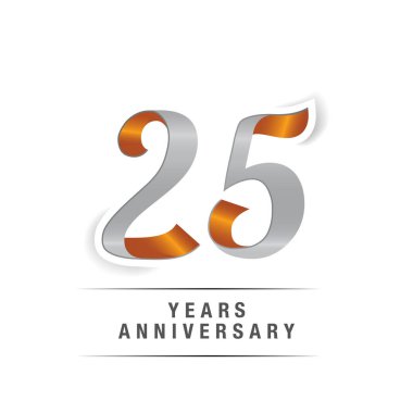 25 yıl yıldönümü Logo kutlama vektör çizim Isolated beyaz zemin üzerine sarı ve gri renkler,