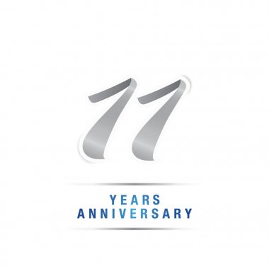 11 yaşındaki gümüş yıldönümü kutlama logosu, beyaz arka plan üzerinde izole vektör çizim