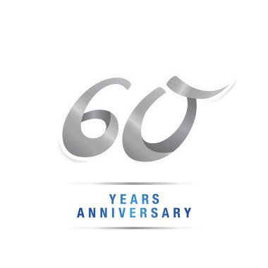 60 yıl yıldönümü kutlama logosu, vektör illüstrasyon izole beyaz arka plan üzerinde gümüş
