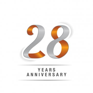 28 yıl Logo kutlamaları sarı ve gri renkler, vektör çizim Isolated beyaz arka plan üzerinde