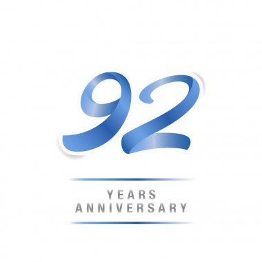 92 yıl yıldönümü kutlama mavi logo şablonu, beyaz arka plan üzerinde izole vektör çizim