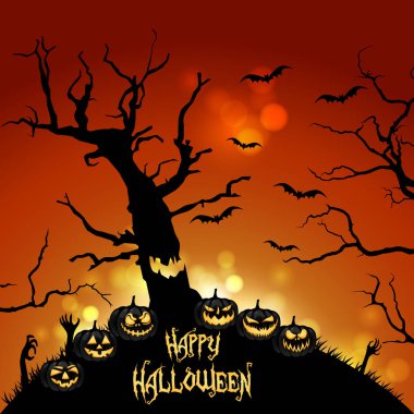 Halloween pumpkins, tatil kartı şablonu veya arka plan ile renkli vektör çizim 