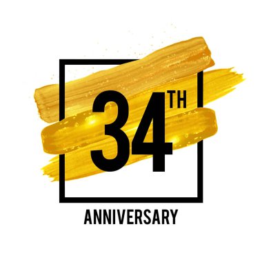 34 yıl yıldönümü kutlama logo beyaz arka plan üzerinde izole altın fırça süsleme ile. Vektör çizim