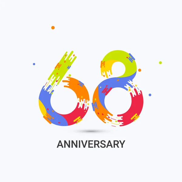 68 Years Anniversary, Splash Colored Logo Celebration Isolated on White Background