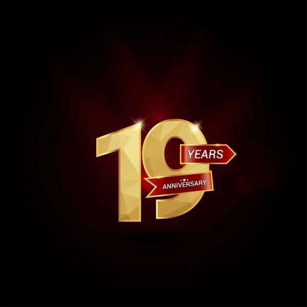Logotipo de aniversário de ouro de 19 anos —  Vetores de Stock