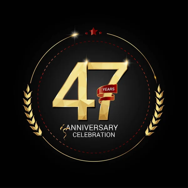Logo Aniversario Años Oro Con Cinta Roja Bajo Número Diseño — Archivo Imágenes Vectoriales