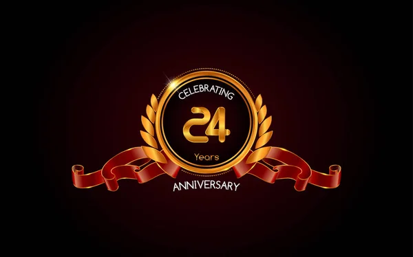 Años Oro Aniversario Celebración Logo Con Cinta Roja Vector Ilustración — Vector de stock