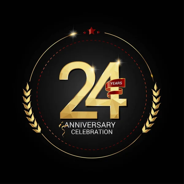 Logotipo Aniversario Oro Años Con Cinta Roja Bajo Número Diseño — Archivo Imágenes Vectoriales