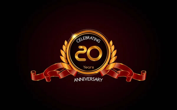 Anos Logotipo Celebração Aniversário Ouro Com Fita Vermelha Ilustração Vetorial — Vetor de Stock