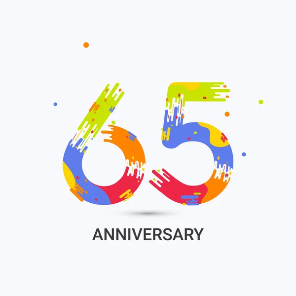 65 Years Anniversary, Splash Colored Logo Celebration Isolated on White Background