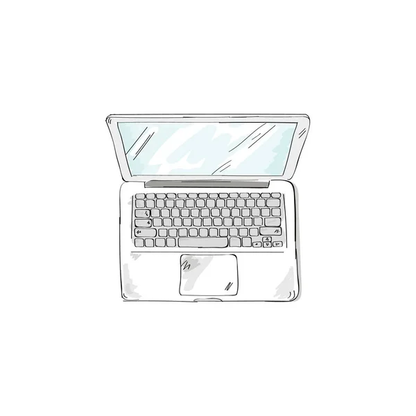 Espaço Trabalho Desenhado Mão Com Laptop Ilustração Vetorial Com Estilo — Vetor de Stock
