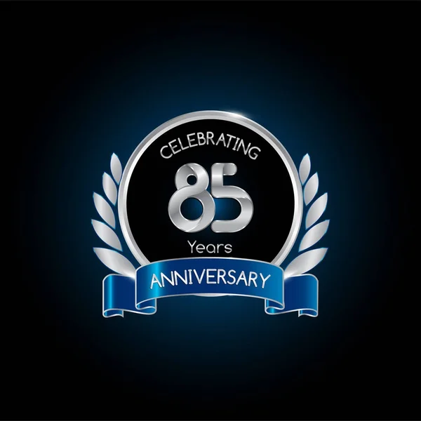 Anni Argento Anniversario Celebrazione Logo Con Nastro Blu Illustrazione Vettoriale — Vettoriale Stock