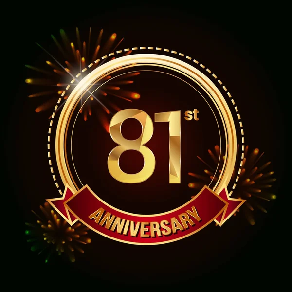 logo vektör çizim koyu arka plan üzerinde kırmızı kurdele ve havai fişek ile kutluyor 81 altın yıldönümü 