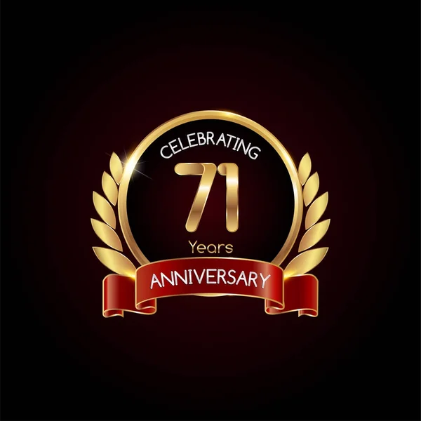 Años Oro Aniversario Celebrando Logo Con Cinta Roja Ilustración Vectorial — Vector de stock