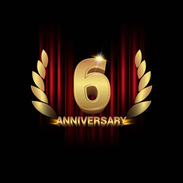 Years Golden Anniversary Celebration Logo Red Curtain Black Background — Stock Vector