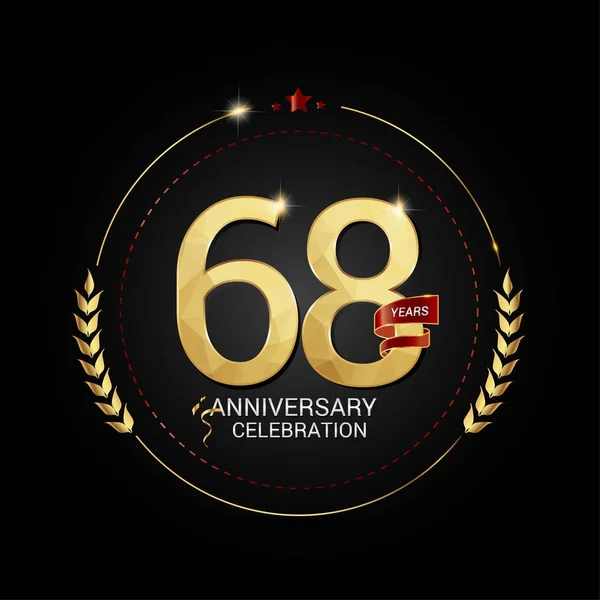 Años Oro Logotipo Aniversario Con Cinta Roja Bajo Número Diseño — Vector de stock