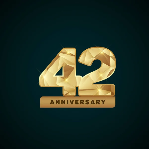 42 anni d'oro Anniversario Logotipo — Vettoriale Stock