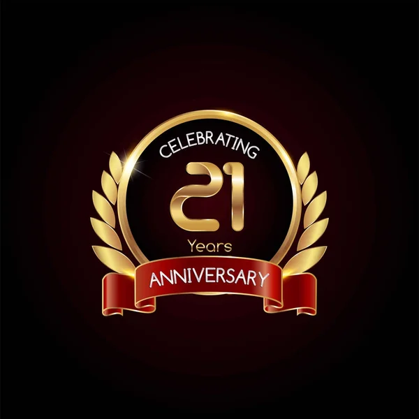 Ans Anniversaire Célébrant Logo Avec Ruban Rouge Illustration Vectorielle Sur — Image vectorielle