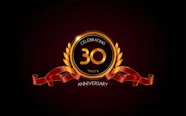 Anos Logotipo Celebração Aniversário Ouro Com Fita Vermelha Ilustração Vetorial —  Vetores de Stock