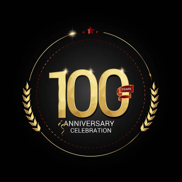 100 Ans Logo Anniversaire Avec Ruban Rouge Faible Numéro Conception — Image vectorielle