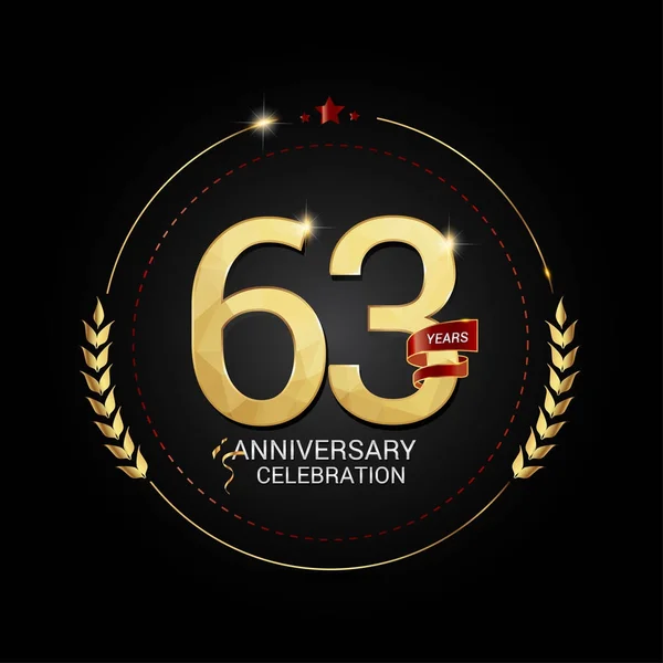 Jaar Gouden Jubileum Logo Met Rood Lint Lage Poly Ontwerp — Stockvector