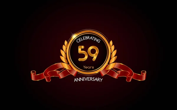 Years Gold Anniversary Celebration Logo Red Ribbon Vector Illustration Dark — Stock Vector