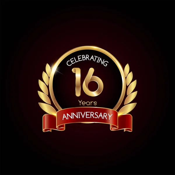 Ans Anniversaire Célébrant Logo Avec Ruban Rouge Illustration Vectorielle Sur — Image vectorielle