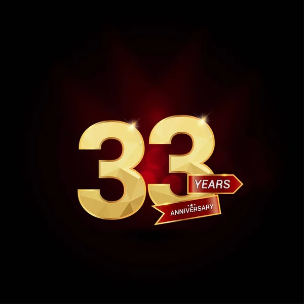 33 anos de ouro aniversário logotipo — Vetor de Stock