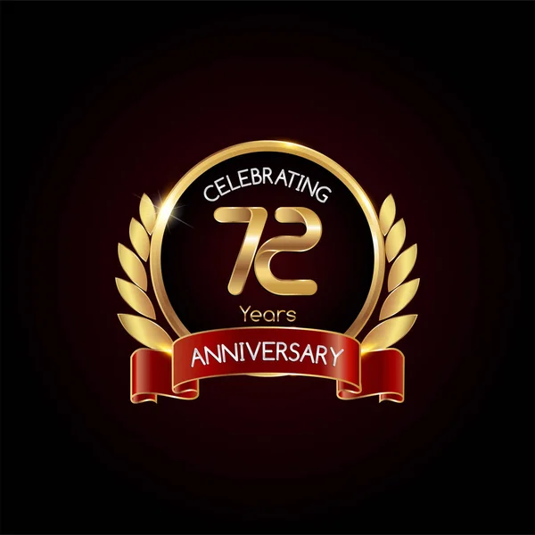 Jaar Gouden Jubileum Vieren Logo Met Rood Lint Vectorillustratie Donkere — Stockvector