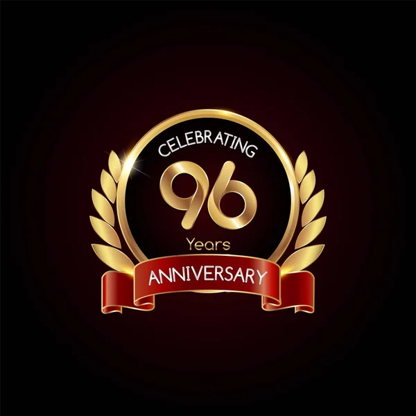 Anni Anniversario Oro Che Celebra Logo Con Nastro Rosso Illustrazione — Vettoriale Stock