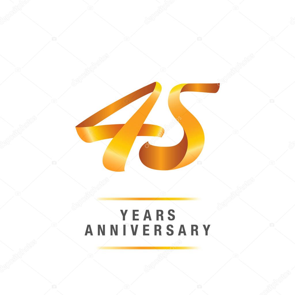 45 years golden anniversary celebration logo, vector illustration isolated on white background
