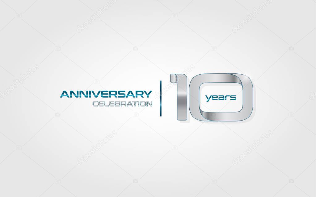10 years silver anniversary celebration logo, vector illustration isolated on white background