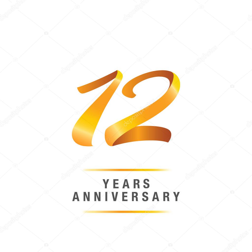 12 years golden anniversary celebration logo, vector illustration isolated on white background