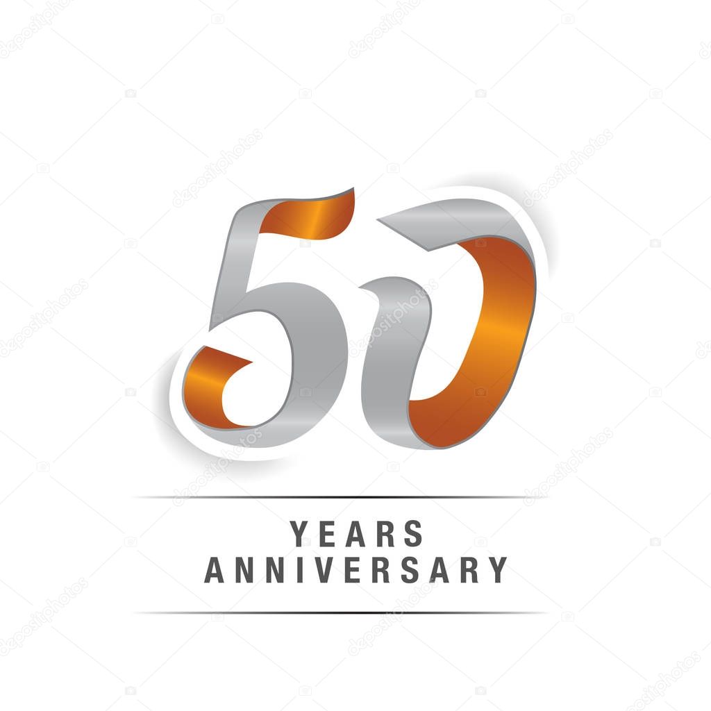 50 Years Anniversary Logo Celebration in Yellow and Grey colors, Vector illustration Isolated on White Background
