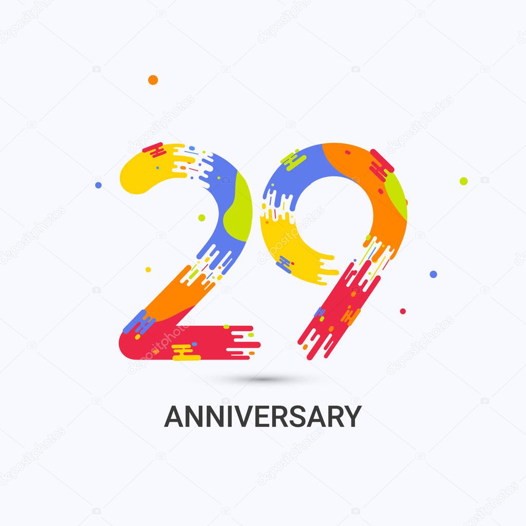 29 Years Anniversary, Splash Colored Logo Celebration Isolated on White Background