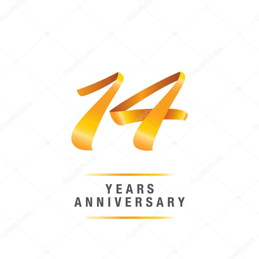 14 years golden anniversary celebration logo, vector illustration isolated on white background