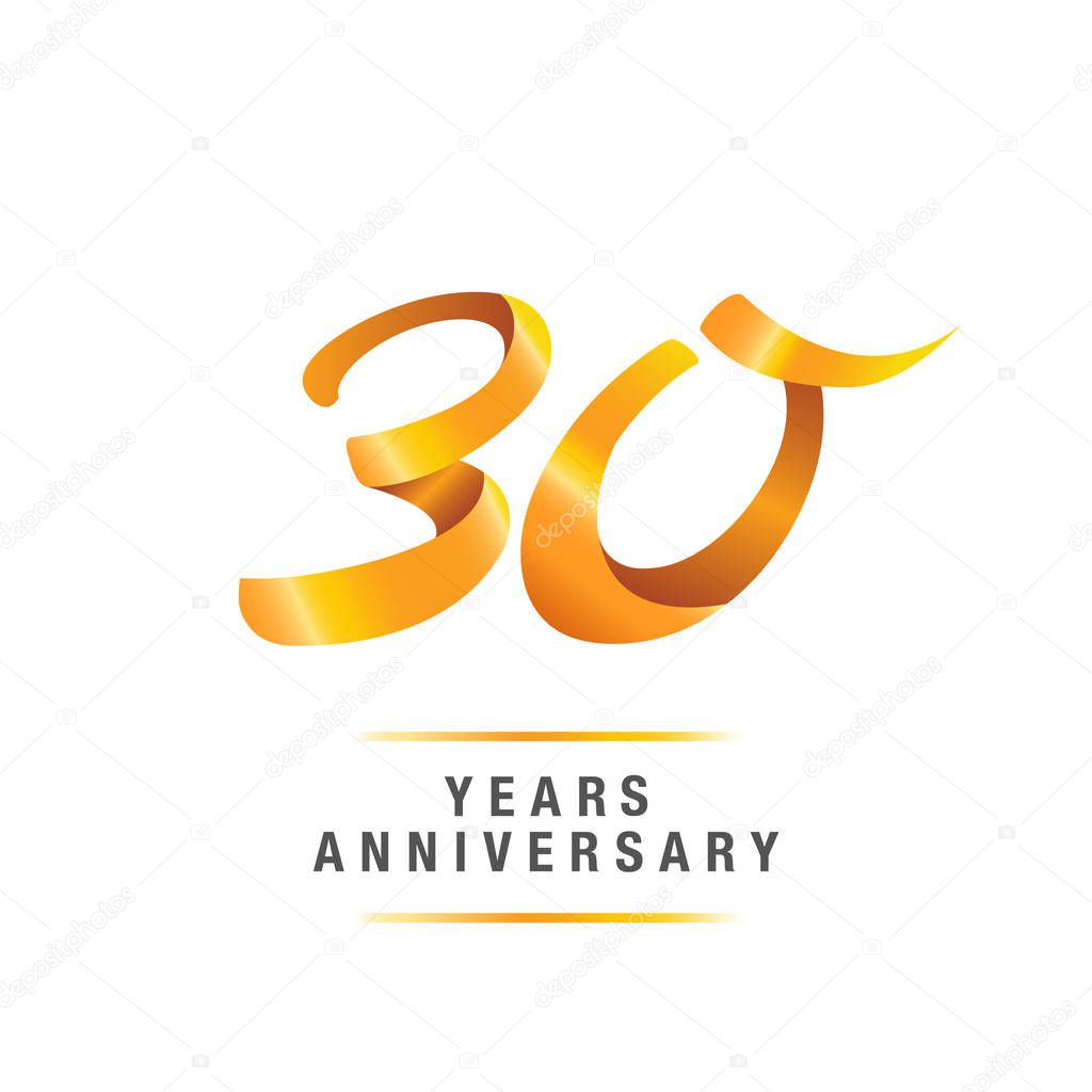30 years golden anniversary celebration logo, vector illustration isolated on white background