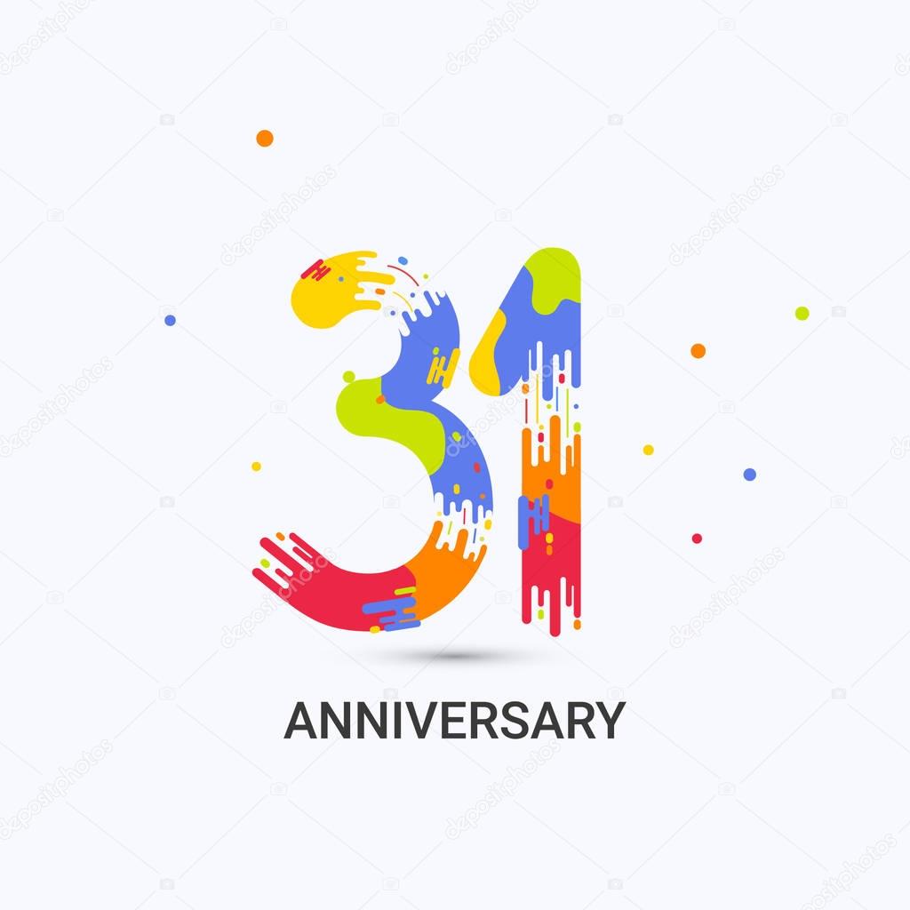 31 Years Anniversary, Splash Colored Logo Celebration Isolated on White Background