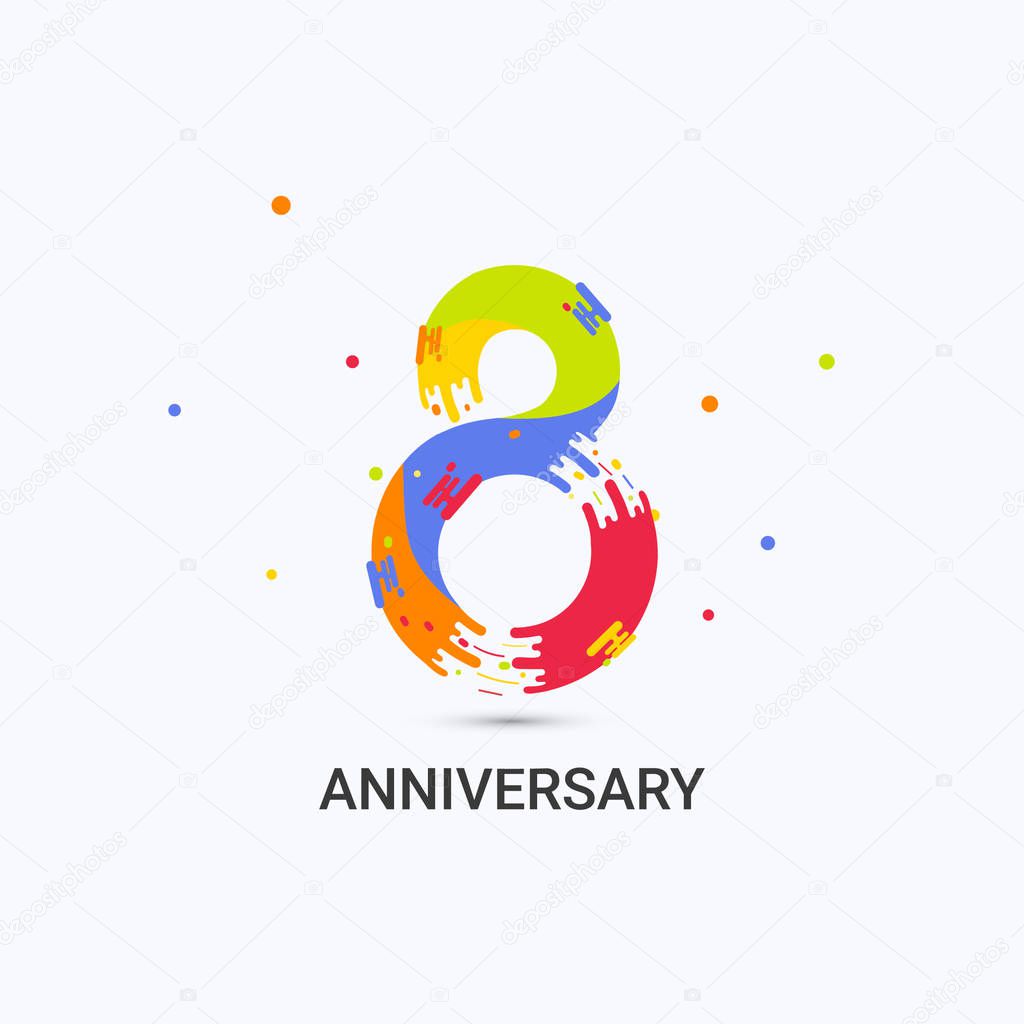 8 Years Anniversary, Splash Colored Logo Celebration Isolated on White Background