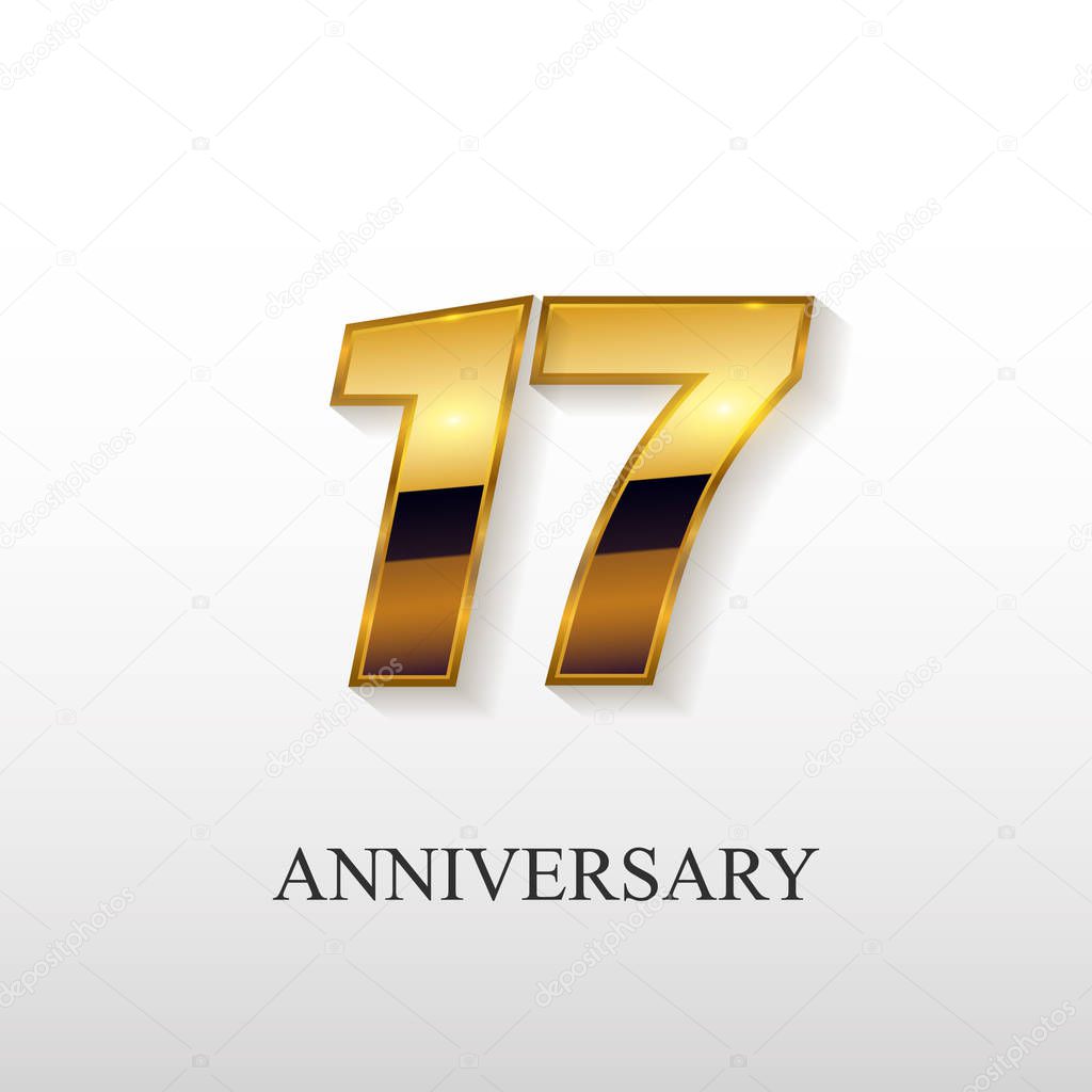 17 Years Golden Anniversary Vector Logo Design, Vector Illustration Isolated on White Background