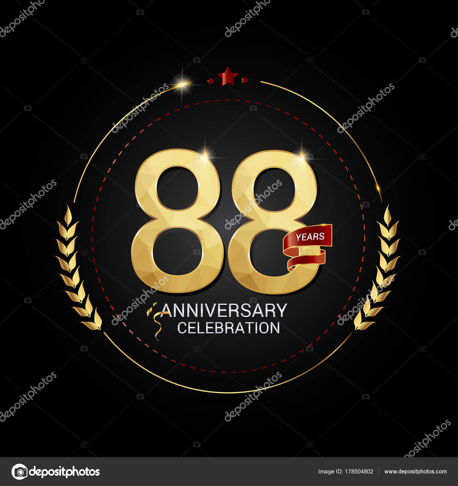 周年記念ロゴに赤いリボン 低ポリ デザイン数ベクトル黒の背景のイラスト ストックベクター C Seklihermantaputra Gmail Com