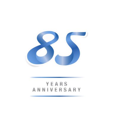 85 yıl yıldönümü kutlama mavi logo şablonu, beyaz arka plan üzerinde izole vektör çizim