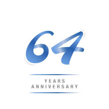 64 yıl yıldönümü kutlama mavi logo şablonu, beyaz arka plan üzerinde izole vektör çizim