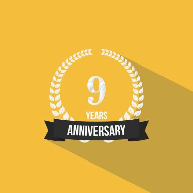 9 yıl yıldönümü logolu düşük Poli Dizayn ve Laurel süsler. Renkli vektör çizim 