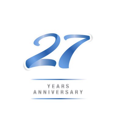 27 yıl yıldönümü kutlama mavi logo şablonu, beyaz arka plan üzerinde izole vektör çizim