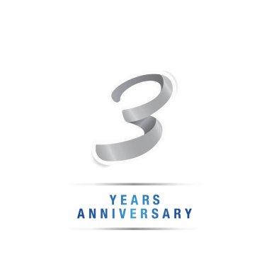 3 yıl yıldönümü kutlama logosu, vektör illüstrasyon izole beyaz arka plan üzerinde gümüş