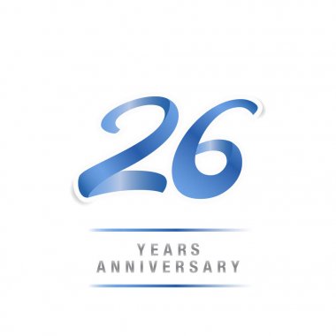 26 yıl yıldönümü kutlama mavi logo şablonu, beyaz arka plan üzerinde izole vektör çizim