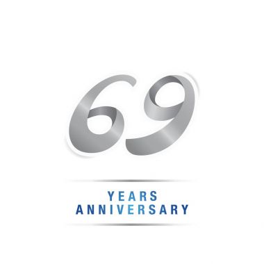 69 yıl yıldönümü kutlama logosu, vektör illüstrasyon izole beyaz arka plan üzerinde gümüş