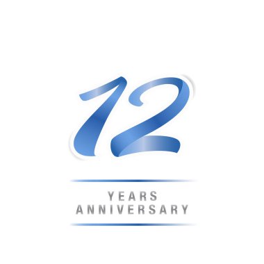 12 yıl yıldönümü kutlama mavi logo şablonu, beyaz arka plan üzerinde izole vektör çizim