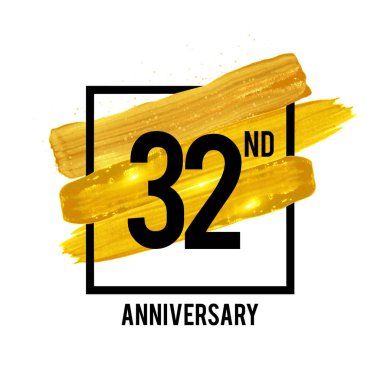 32 yıl yıldönümü kutlama logo beyaz arka plan üzerinde izole altın fırça süsleme ile. Vektör çizim